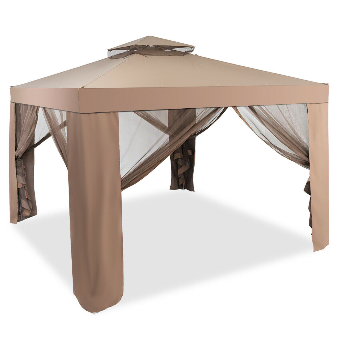 Canopy Gazebo Tent Shelter Garden Lawn Patio with Mosquito Netting-Beige - Brown