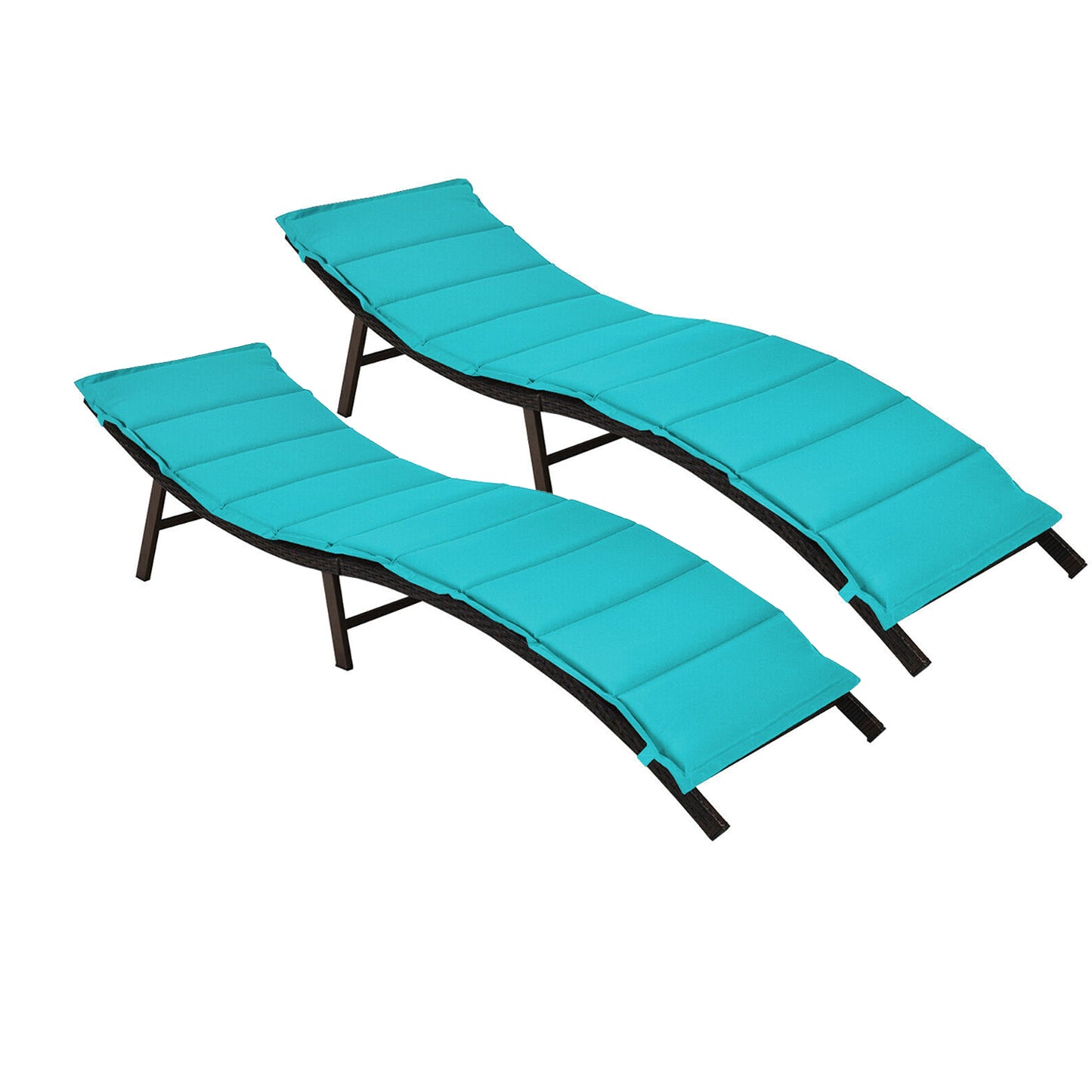 2Pcs Folding Patio Lounger Chair-Turquoise - Turquoise