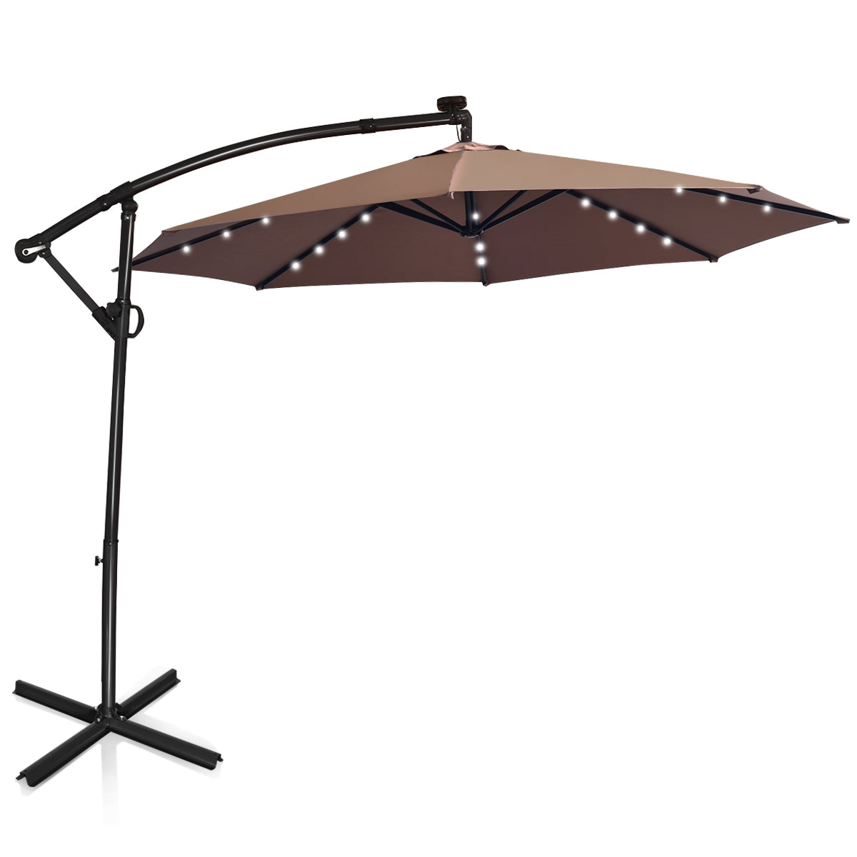 10 ft 360° Rotation Solar Powered LED Patio Offset Umbrella without Weight Base-Orange - Tan
