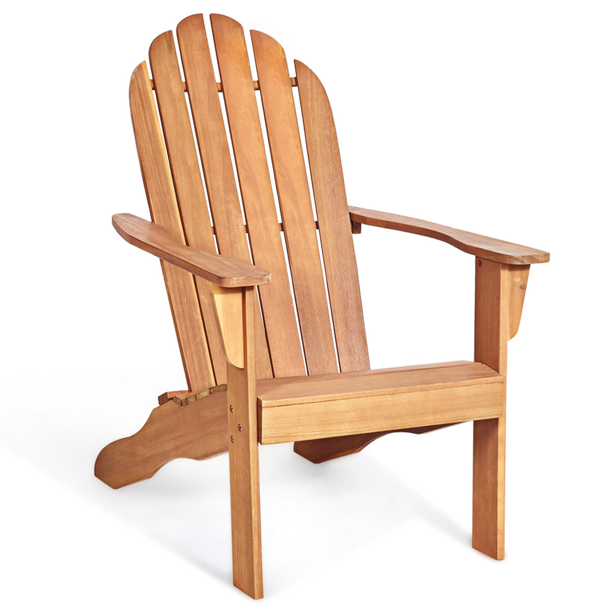 Acacia Wood Outdoor Adirondack Chair with Ergonomic Design-White - Natural