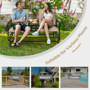 2-Person Rocking Loveseat with Mesh Fabric and Tempered Glass Table