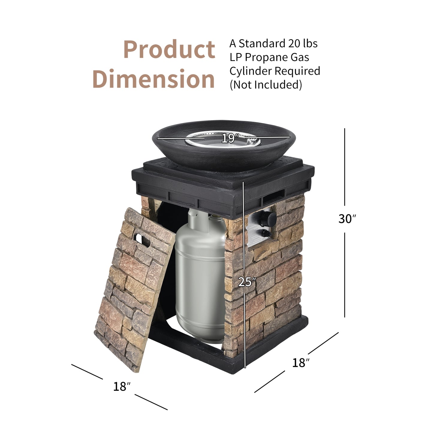 40000BTU Outdoor Propane Burning Fire Bowl Column Realistic Look Firepit Heater-Brown