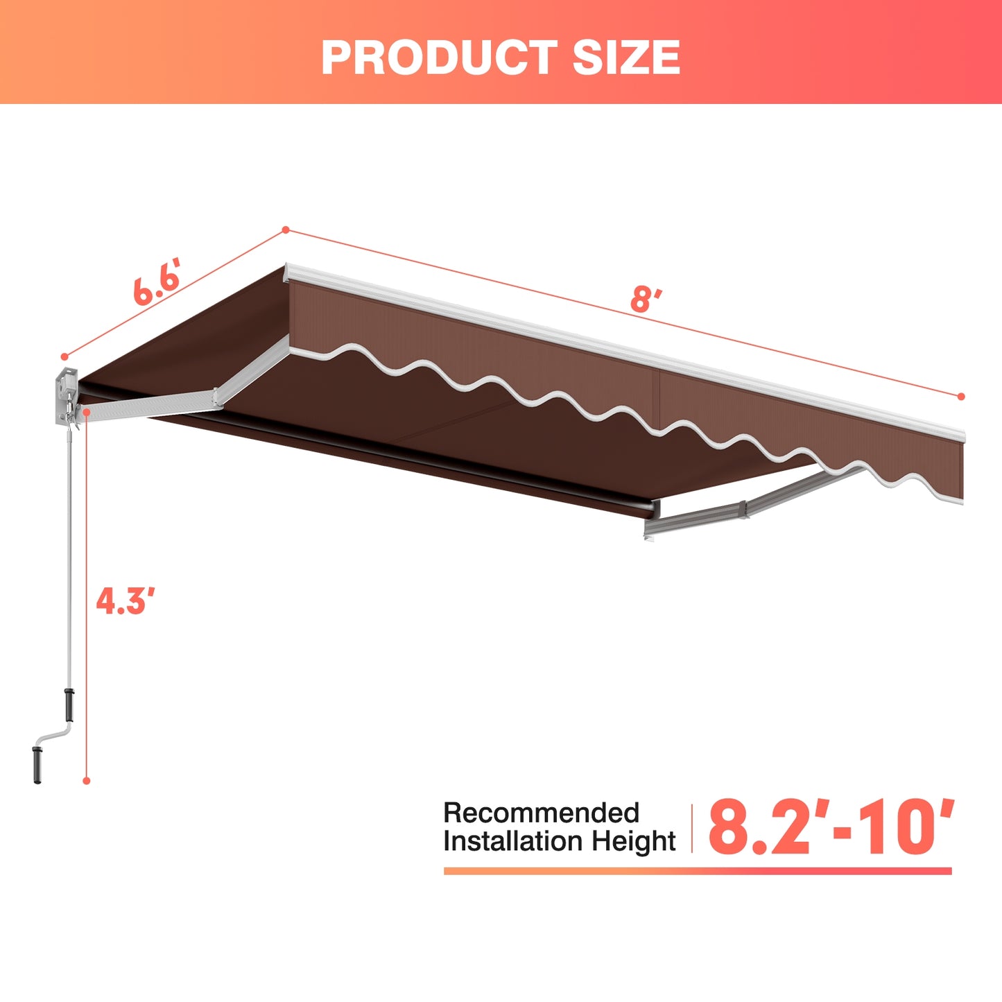 8 x 6.6 Feet Patio Retractable Awning withManual Crank Handle-Brown