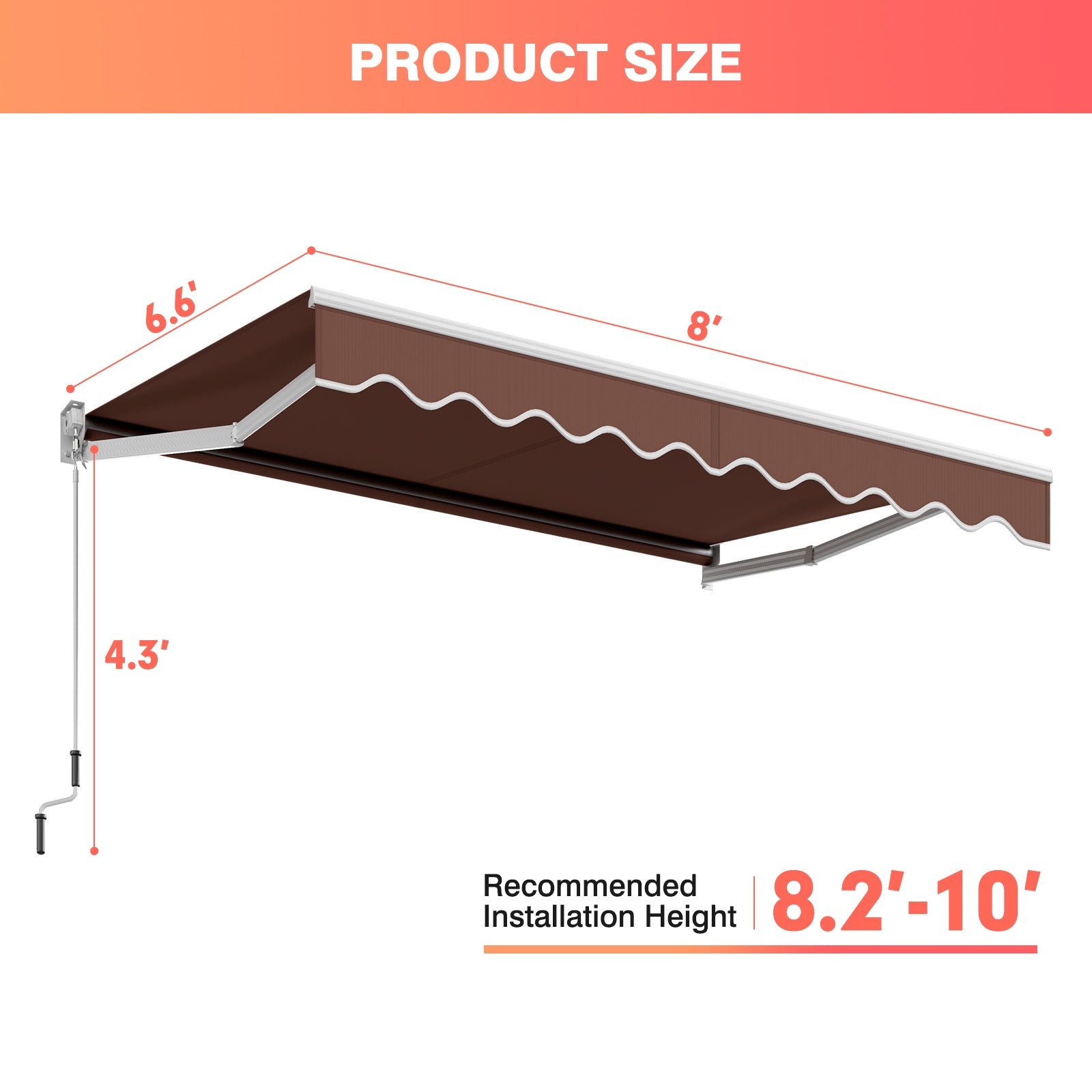 8 x 6.6 Feet Patio Retractable Awning withManual Crank Handle-Brown