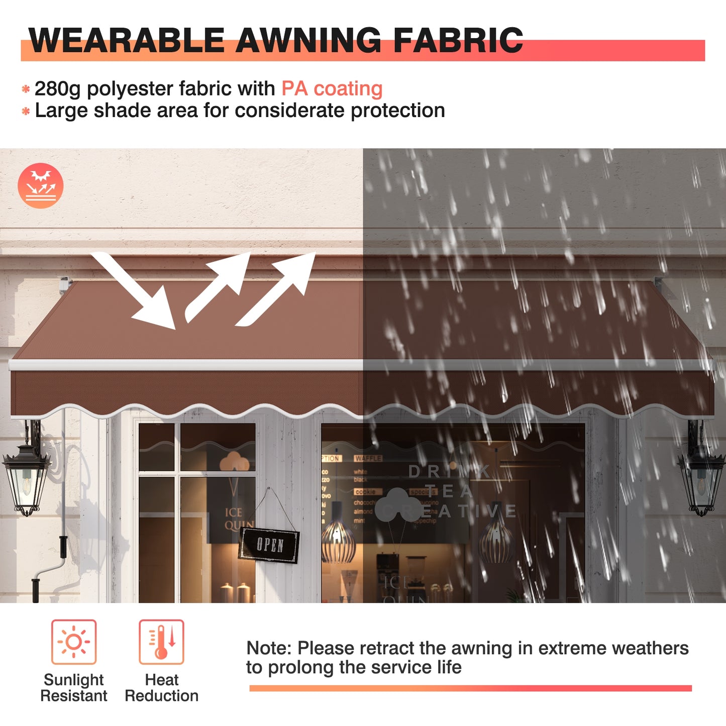 8 x 6.6 Feet Patio Retractable Awning withManual Crank Handle-Brown