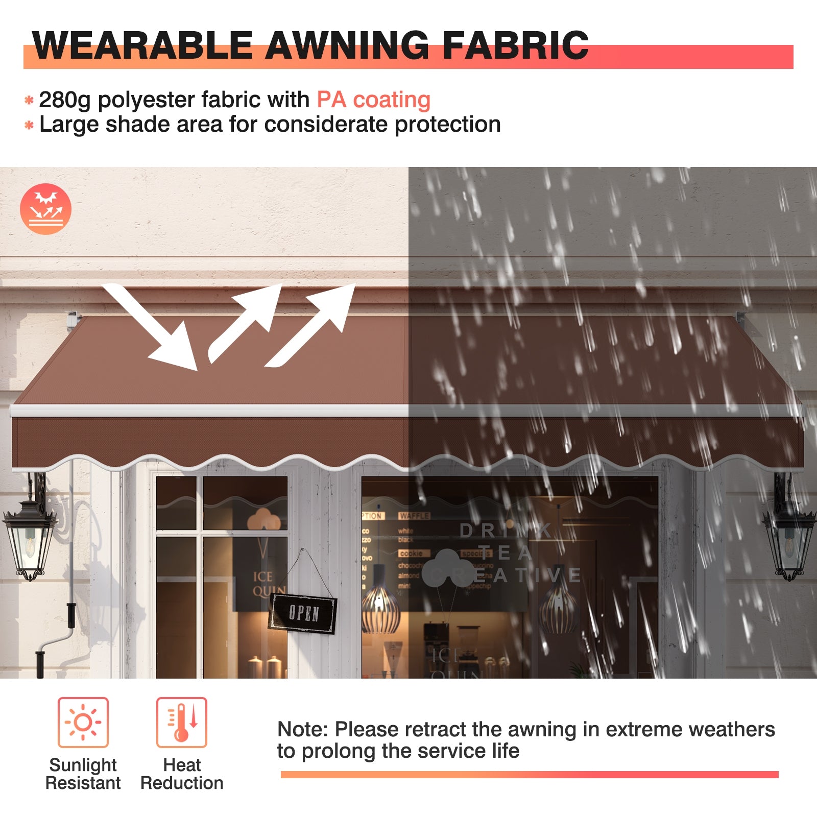 8 x 6.6 Feet Patio Retractable Awning withManual Crank Handle-Brown
