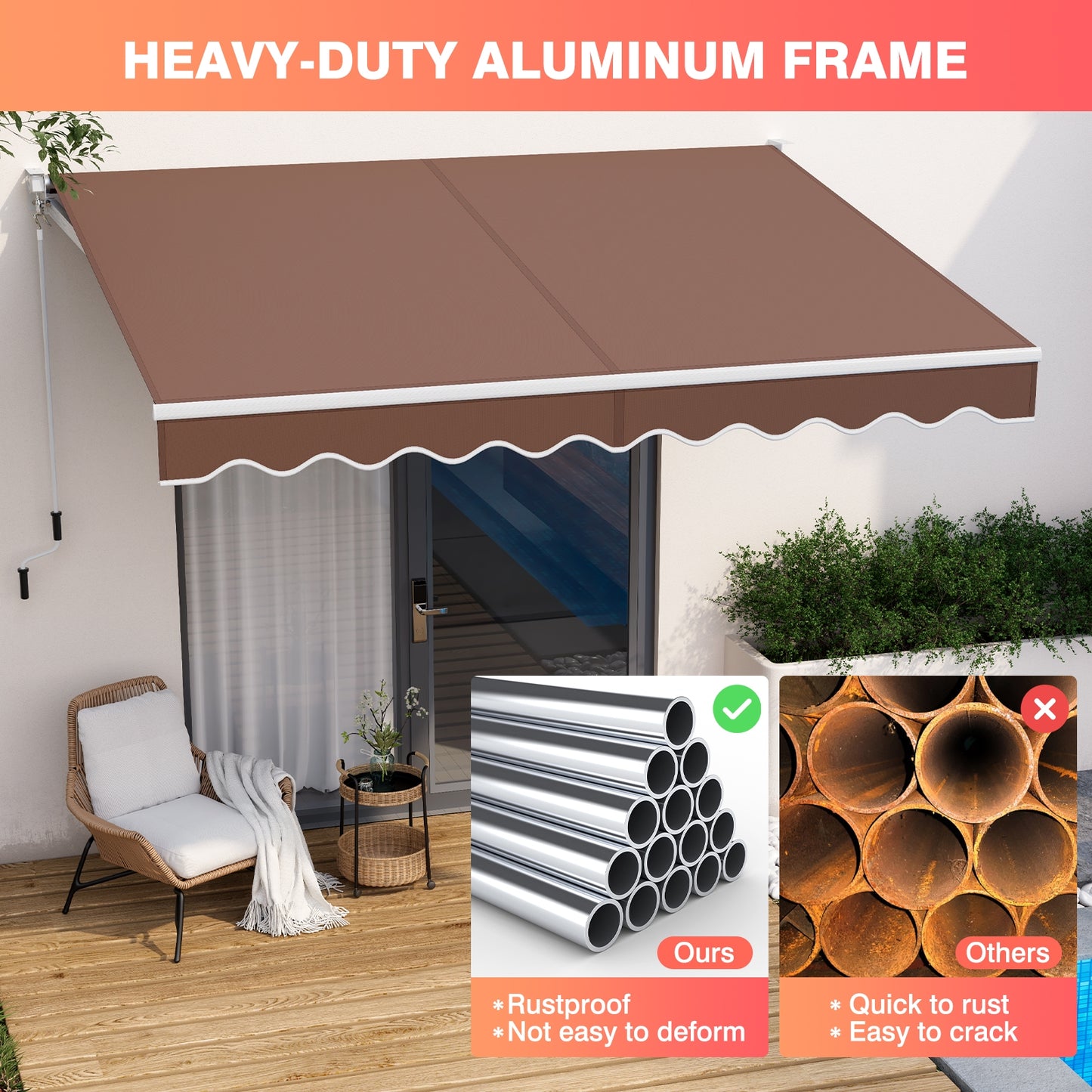 10 x 8.2 Feet Retractable Awning with Easy Opening Manual Crank Handle