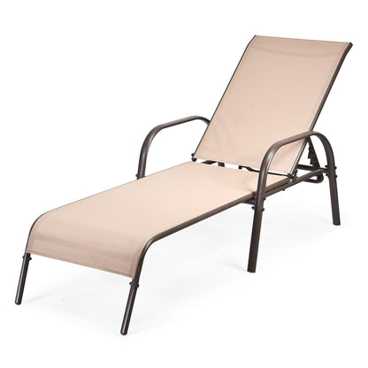 Adjustable Patio Chaise Folding Lounge Chair with Backrest-Turquoise - Brown