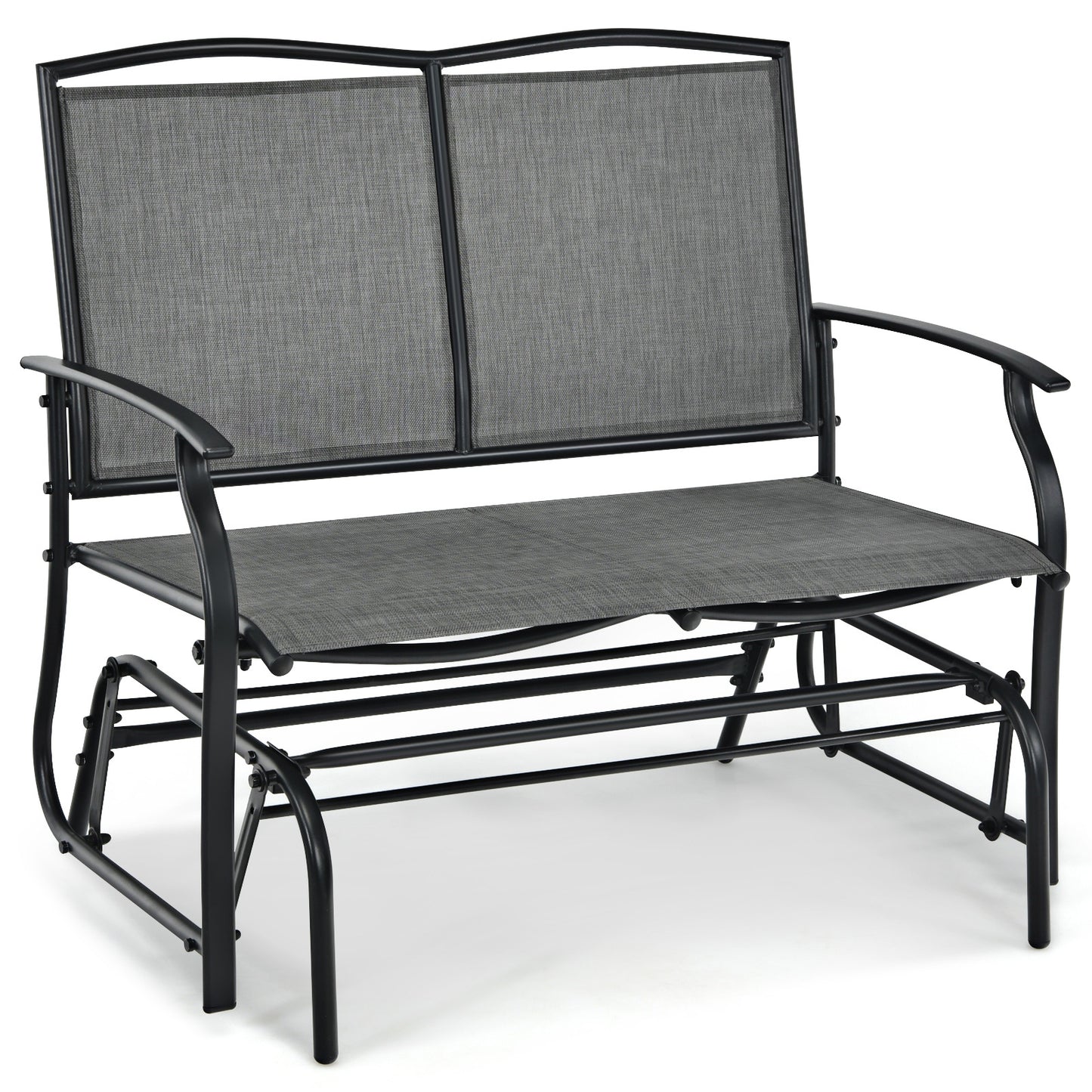 Iron Patio Rocking Chair for Outdoor Backyard and Lawn-Navy - Gray
