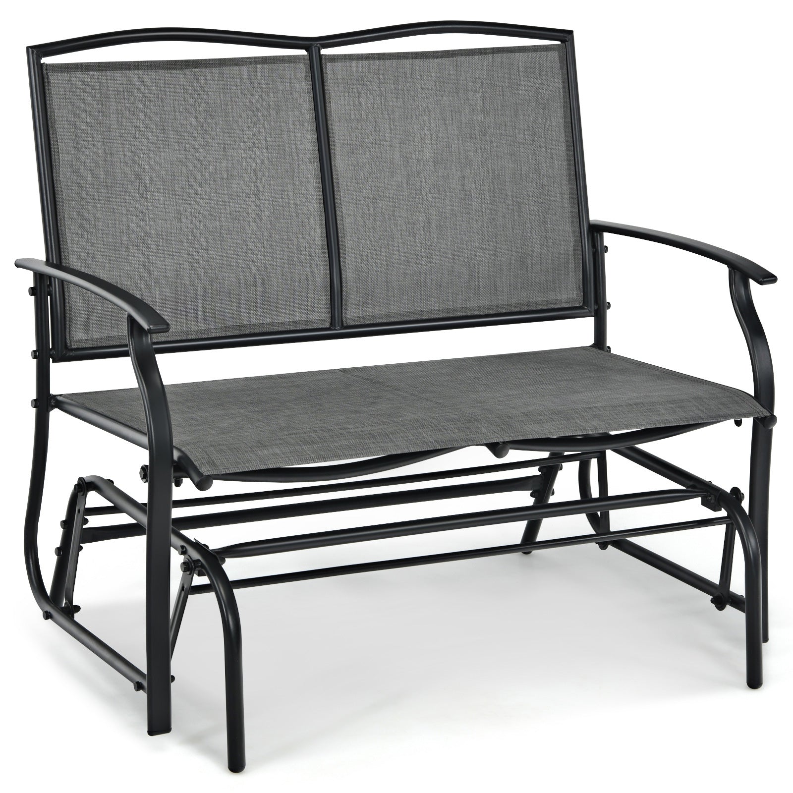 Iron Patio Rocking Chair for Outdoor Backyard and Lawn-Navy - Gray