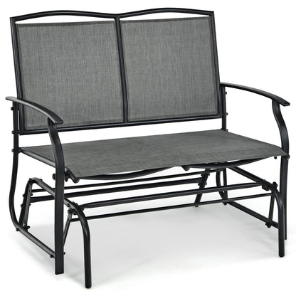 Iron Patio Rocking Chair for Outdoor Backyard and Lawn-Navy - Gray