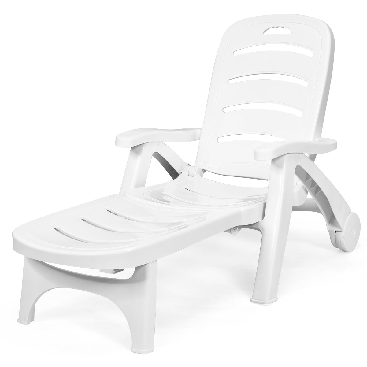 5 Position Adjustable Folding Lounger Chaise Chair on Wheels-Brown - Default