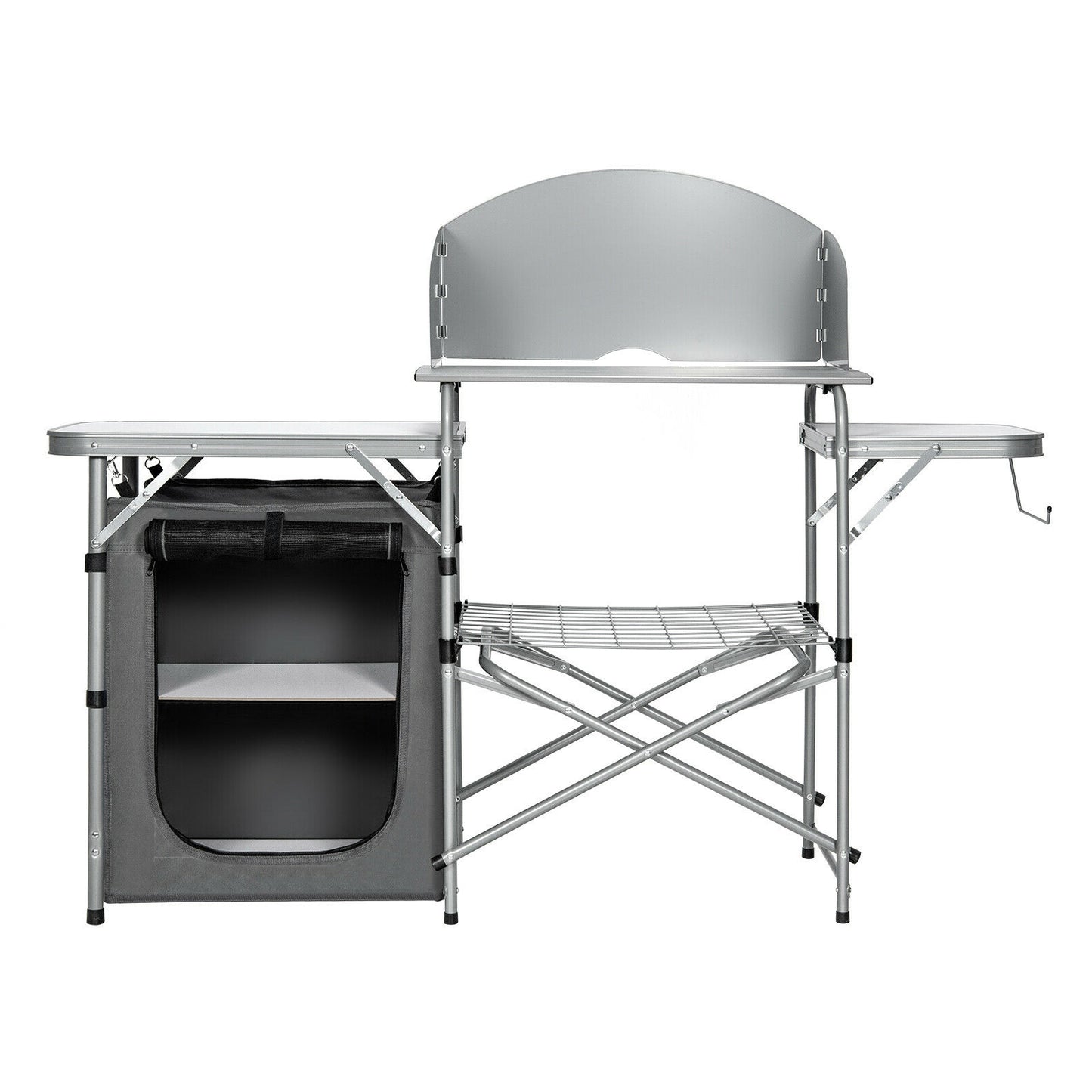 Foldable Outdoor BBQ Portable Grilling Table With Windscreen Bag - Gray