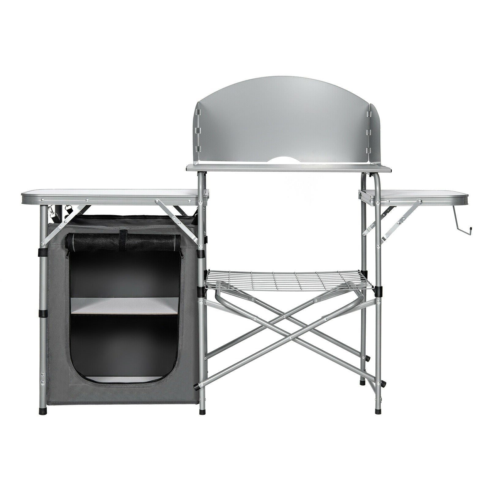Foldable Outdoor BBQ Portable Grilling Table With Windscreen Bag - Gray