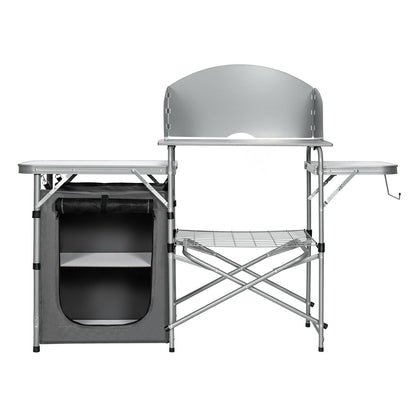 Foldable Outdoor BBQ Portable Grilling Table With Windscreen Bag - Gray