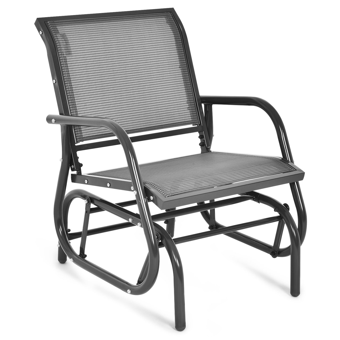 Outdoor Single Swing Glider Rocking Chair with Armrest-Black - Gray