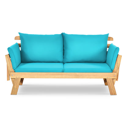 Adjustable Patio Convertible Sofa with Thick Cushion-Turquoise