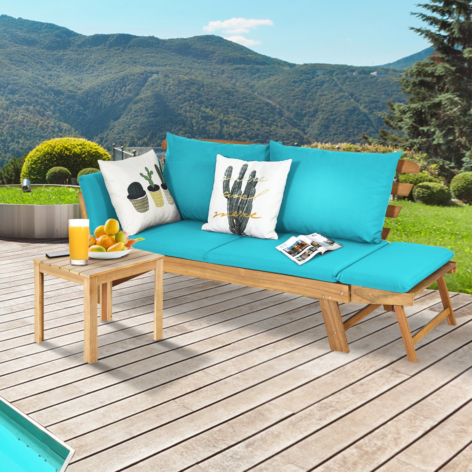 Adjustable Patio Convertible Sofa with Thick Cushion-Turquoise