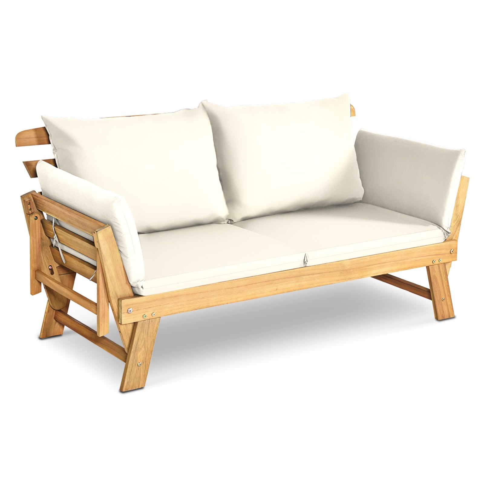 Adjustable Patio Convertible Sofa with Thick Cushion-White