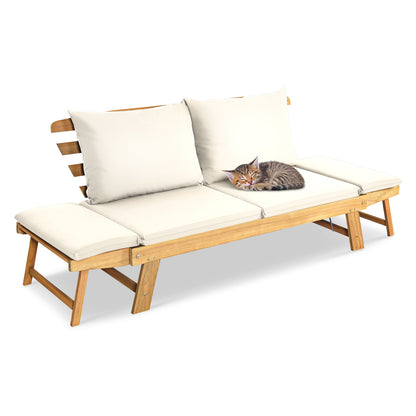 Adjustable Patio Convertible Sofa with Thick Cushion-White
