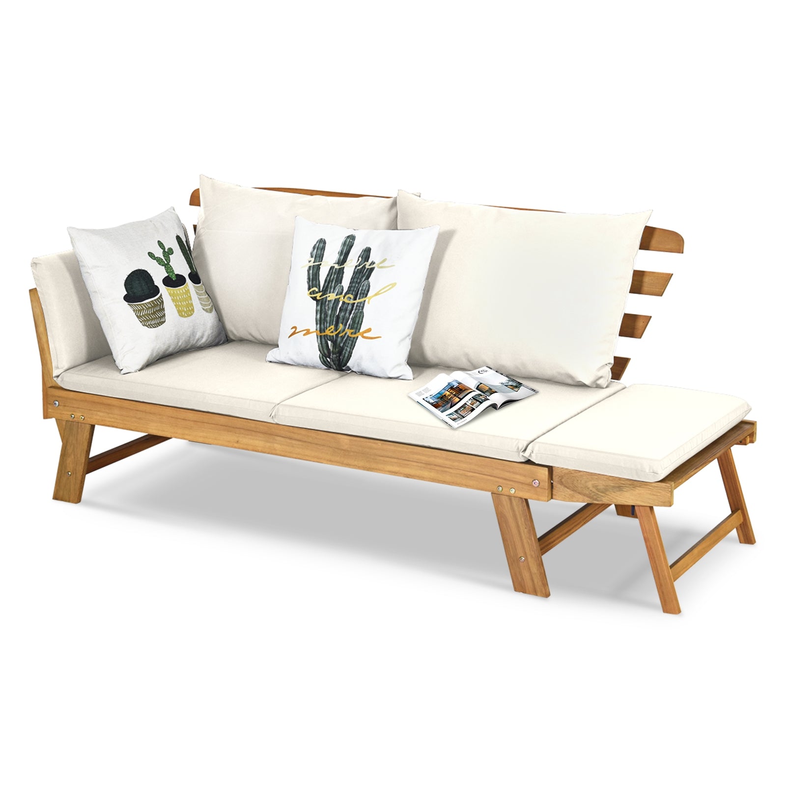 Adjustable Patio Convertible Sofa with Thick Cushion-White