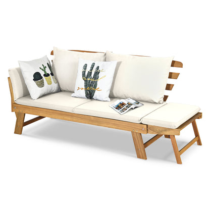 Adjustable Patio Convertible Sofa with Thick Cushion-White