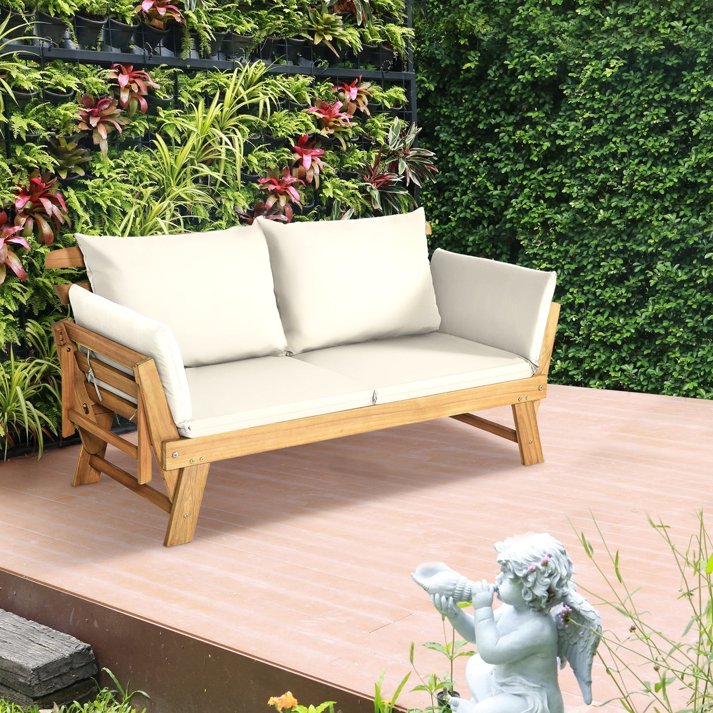 Adjustable Patio Convertible Sofa with Thick Cushion-White
