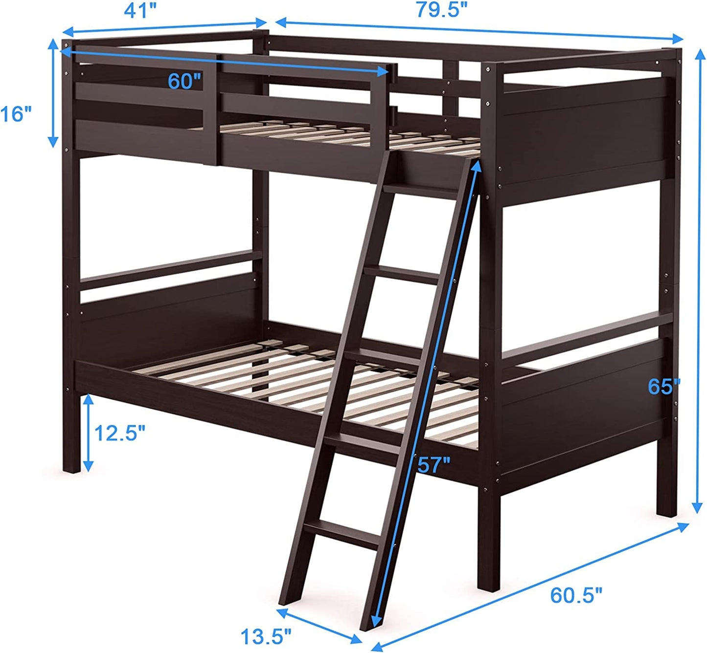 Twin Over Twin Bunk Bed Convertible 2 Individual Beds Wooden-Espresso