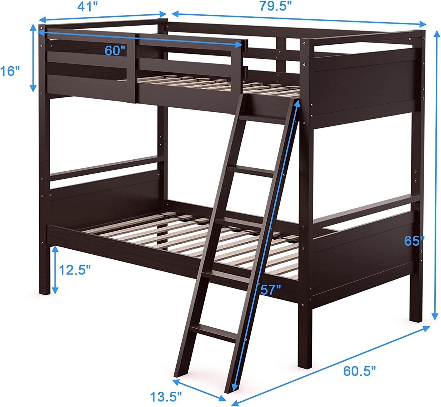 Twin Over Twin Bunk Bed Convertible 2 Individual Beds Wooden-Espresso