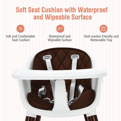 3-In-1 Adjustable Baby High Chair with Soft Seat Cushion for Toddlers