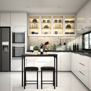 3 Piece Counter Height Dining Set Faux Marble Table-Brown