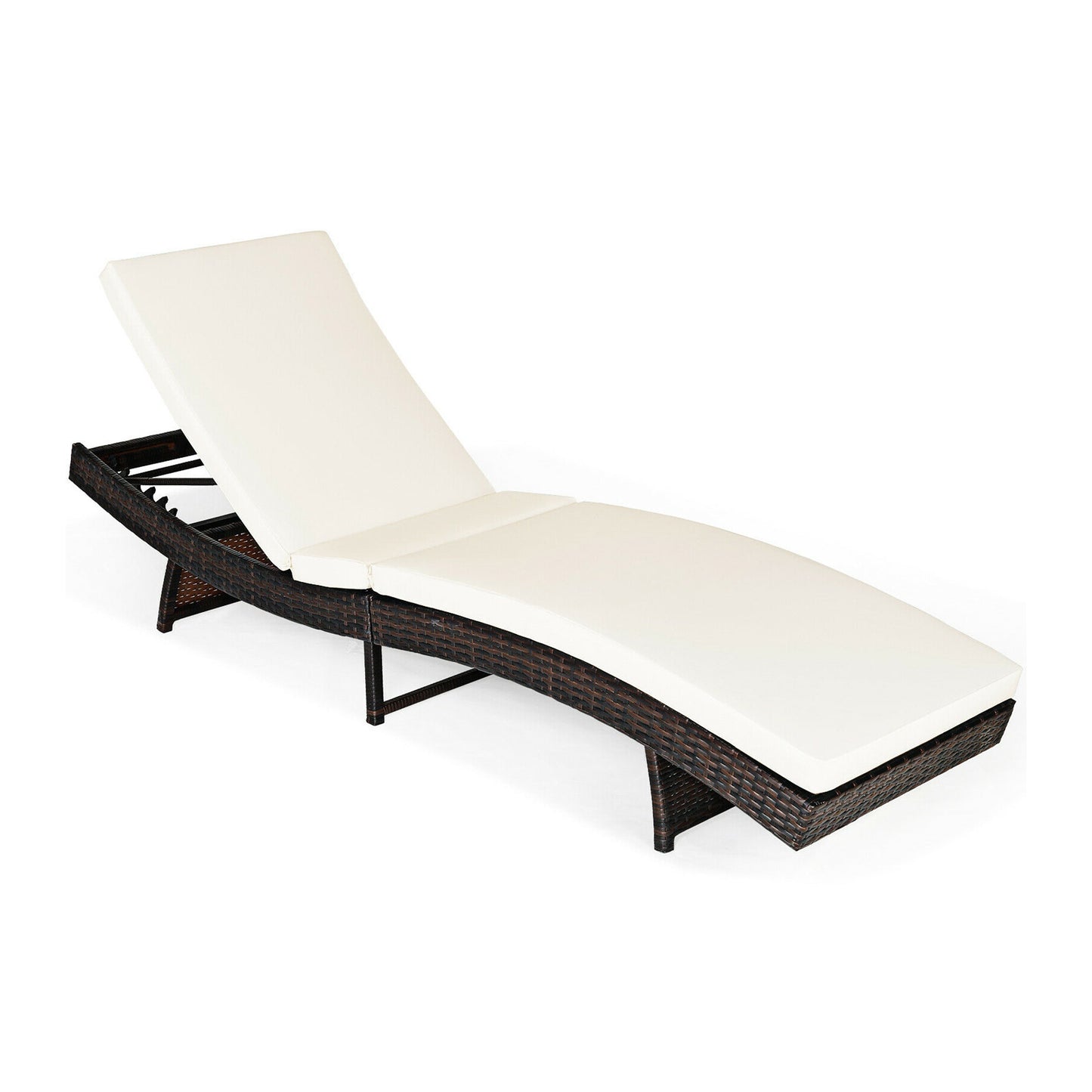 Patio Folding Chaise Lounge with 5 Adjustable Levels and Cushion-White - White