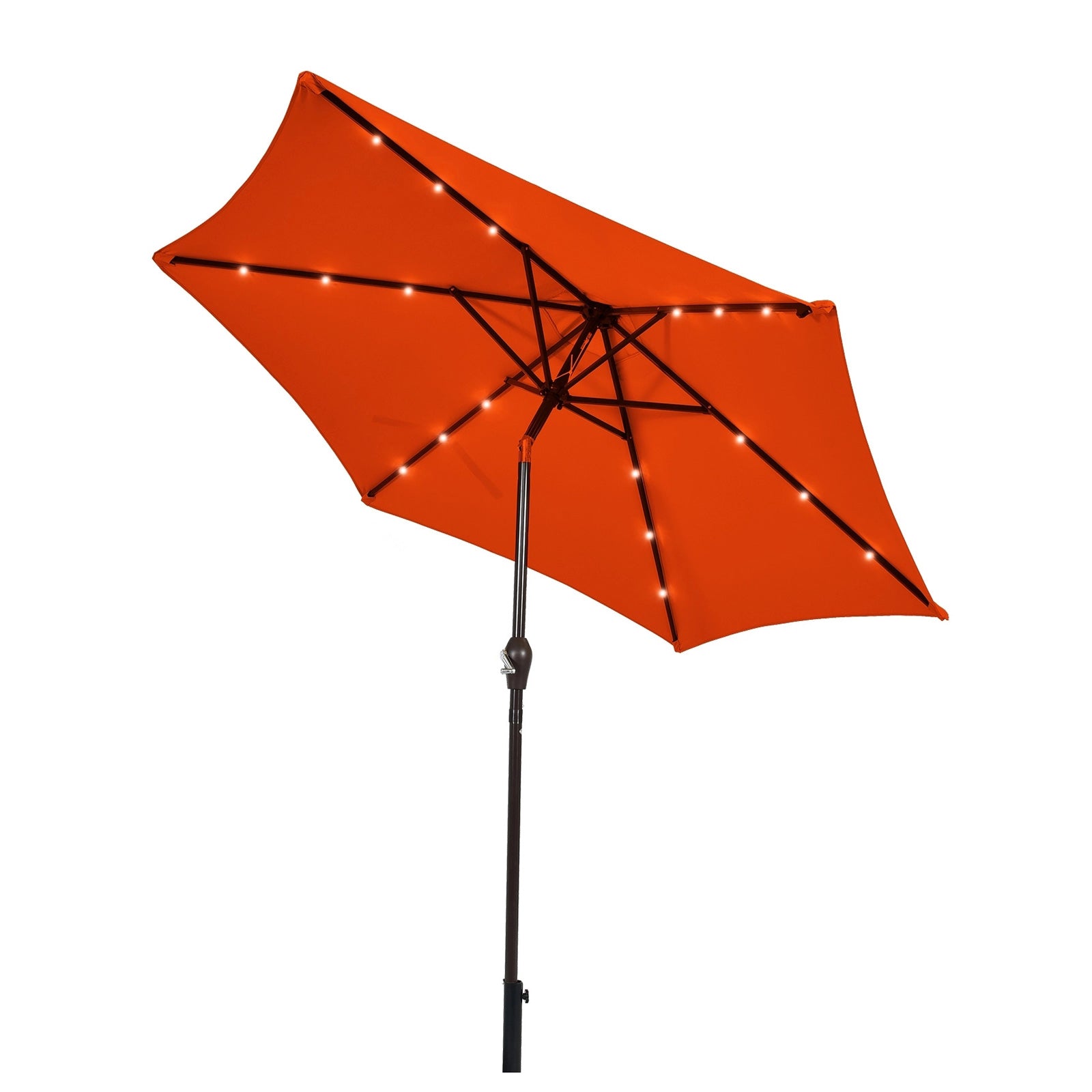 9 Feet Solar LED Lighted Patio Market Umbrella Tilt Adjustment Crank Lift-Orange - Orange