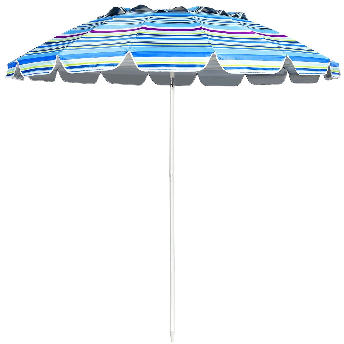 8FT Portable Beach Umbrella with Sand Anchor and Tilt Mechanism for Garden and Patio-Multicolor - Blue