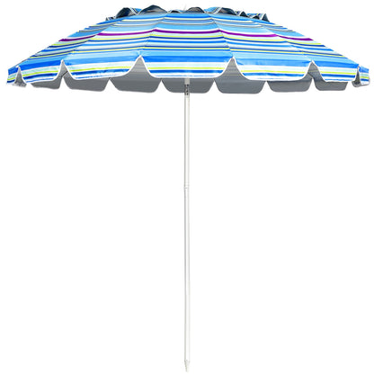 8FT Portable Beach Umbrella with Sand Anchor and Tilt Mechanism for Garden and Patio-Multicolor - Blue