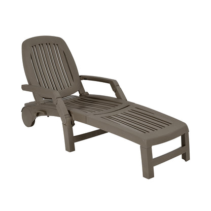 Adjustable Patio Sun Lounger with Weather Resistant Wheels-Black - Brown