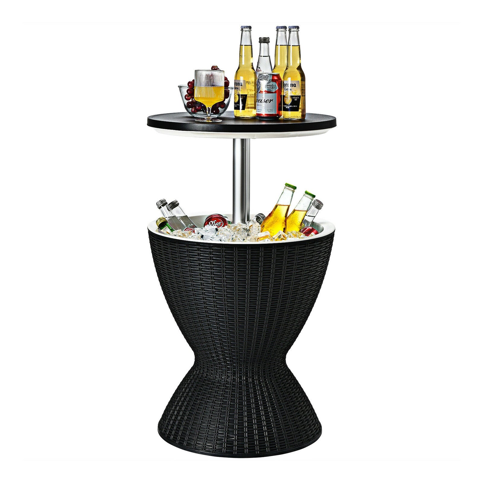 3 in 1 8 Gallon Patio Rattan Cooler Bar Table with Adjust Ice Bucket-Black - Black
