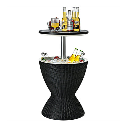 3 in 1 8 Gallon Patio Rattan Cooler Bar Table with Adjust Ice Bucket-Black - Black