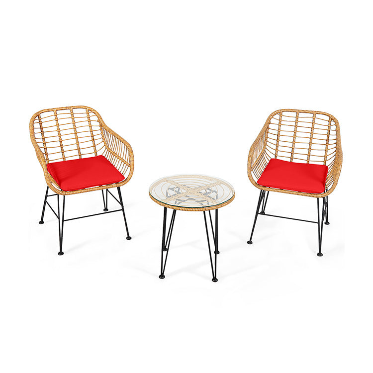 3 Pieces Rattan Furniture Set with Cushioned Chair Table-Black - Red