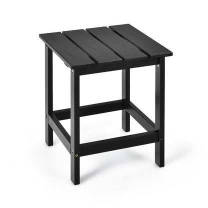 15 Inch Patio Square Wooden Slat End Side Coffee Table for Garden-Black - Black