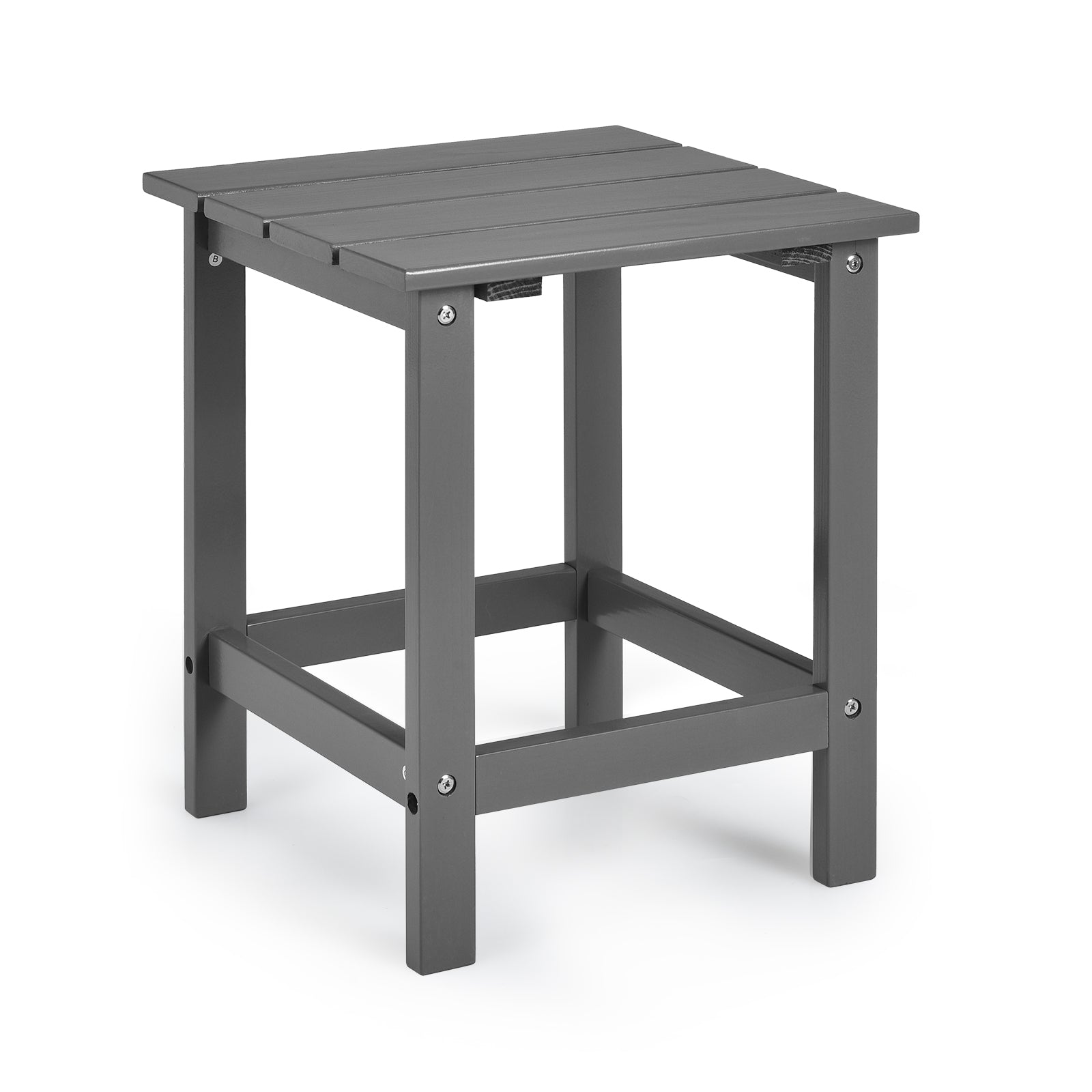 15 Inch Patio Square Wooden Slat End Side Coffee Table for Garden-Black - Gray