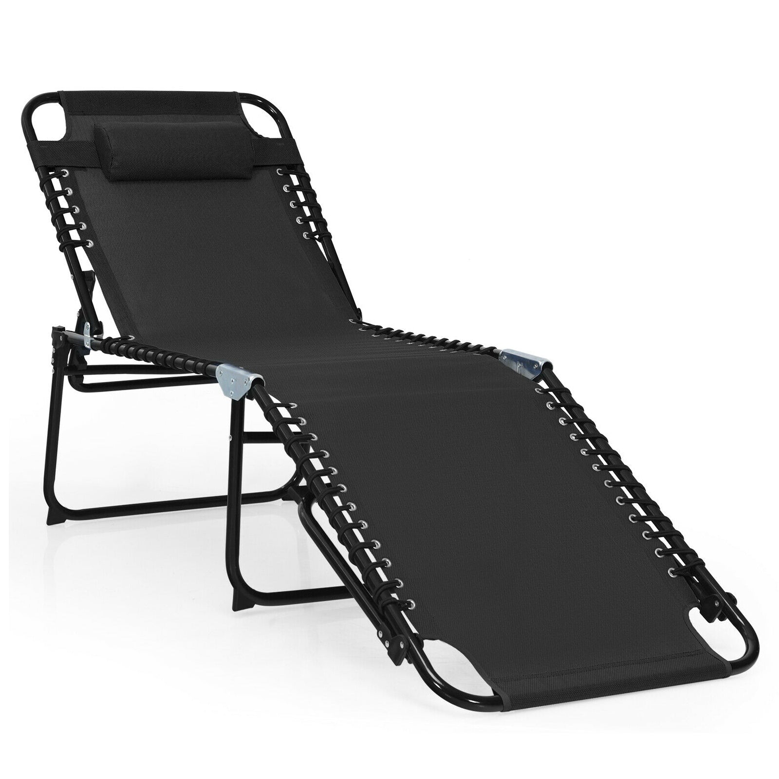 Foldable Recline Lounge Chair with Adjustable Backrest and Footrest-Black - Black