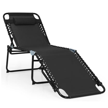 Foldable Recline Lounge Chair with Adjustable Backrest and Footrest-Black - Black
