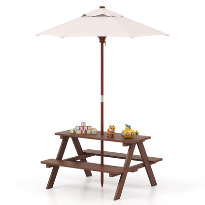4 Seat Kids Picnic Table with Umbrella-Multicolor - Seat Kid'S Picnic Table Bench With Umbrella
