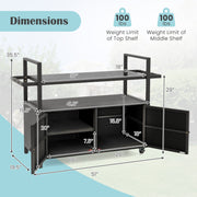 Outdoor Bar Cart Wicker Buffet Serving Cart with Cabinet and 8 Hooks