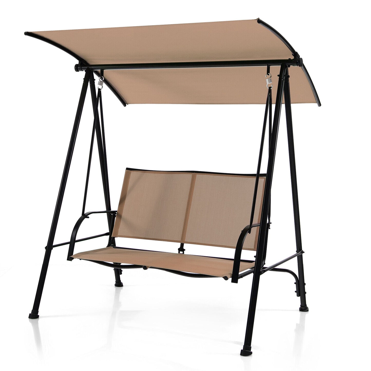 2-Seat Outdoor Canopy Swing with Comfortable Fabric Seat and Heavy-duty Metal Frame-Beige - Beige