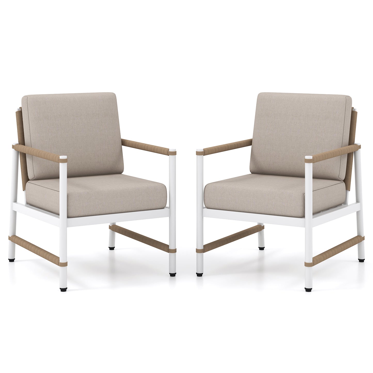 2 Packs Patio Aluminum Sofa with Wicker Backrest and Armrests