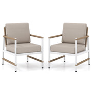 2 Packs Patio Aluminum Sofa with Wicker Backrest and Armrests