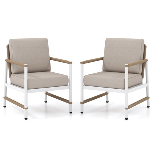 2 Packs Patio Aluminum Sofa with Wicker Backrest and Armrests