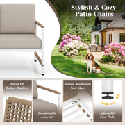 2 Packs Patio Aluminum Sofa with Wicker Backrest and Armrests